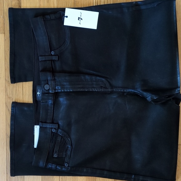 7 For All Mankind High Waist Slim Kick Black Coated Denim Size 34 - Picture 5 of 11